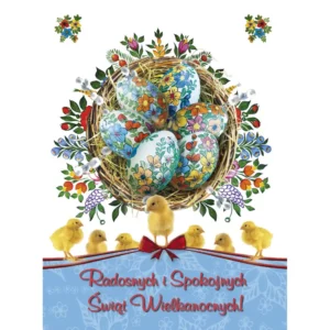 Carte de Pâques polonaise folklorique avec motifs colorés traditionnels et enveloppe assortie, parfaite pour transmettre des vœux chaleureux