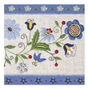 Serviette folklorique de Żukowski avec motifs traditionnels colorés, fabriquée artisanalement en Pologne. Idéale pour décorer votre table avec élégance et authenticité.