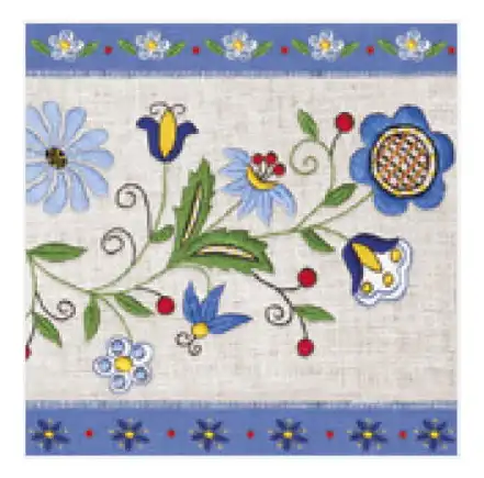 Serviette folklorique de Żukowski avec motifs traditionnels colorés, fabriquée artisanalement en Pologne. Idéale pour décorer votre table avec élégance et authenticité.